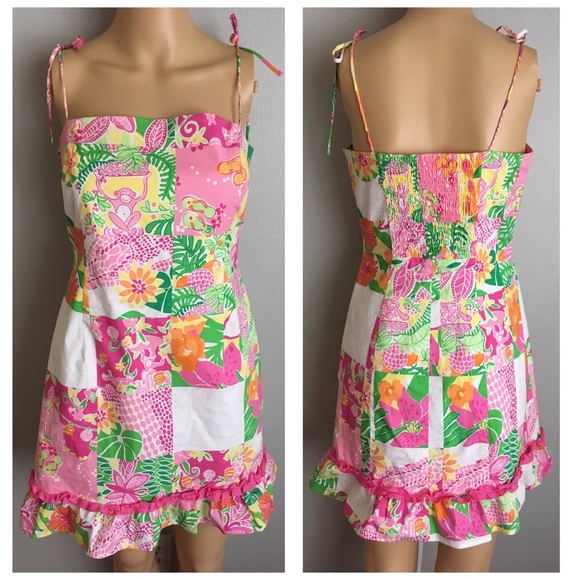 VTG Lilly Pulitzer Monkeys Floral Tie Dress 4 6 - Picture 1 of 3